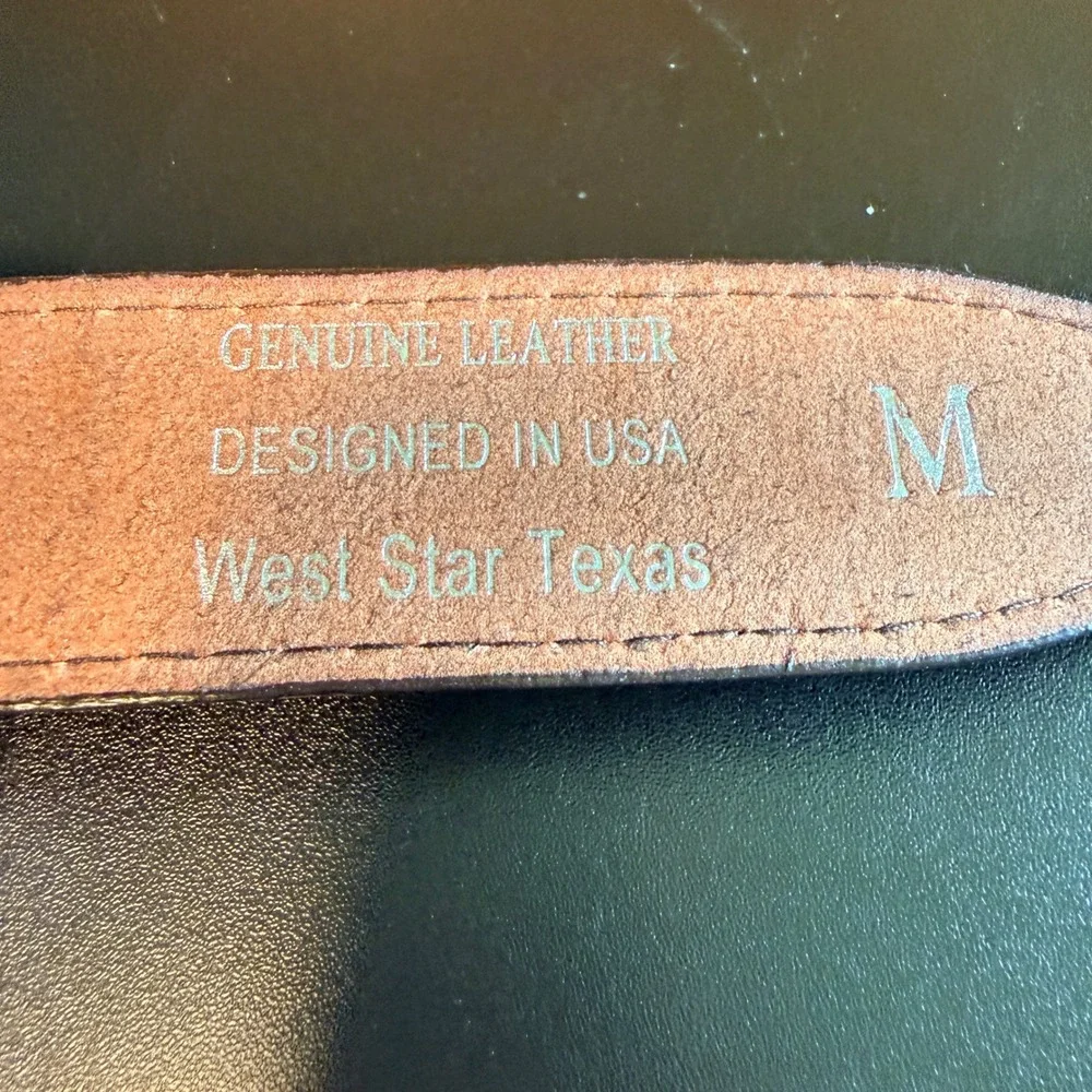 NEW West Star Texas Western Cowboy Genuine Leather Belt Black Gold Star Concho